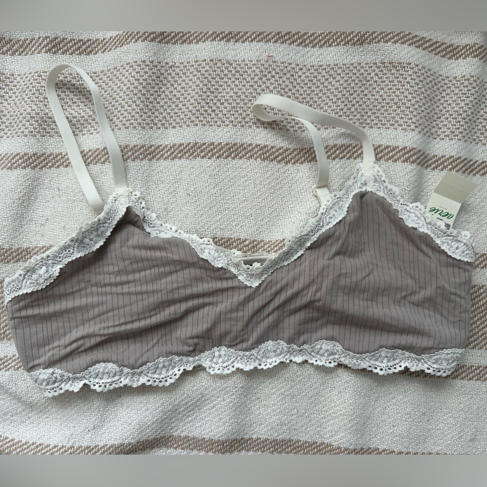 aerie Taupe Bralette with Cream Lace Trim
